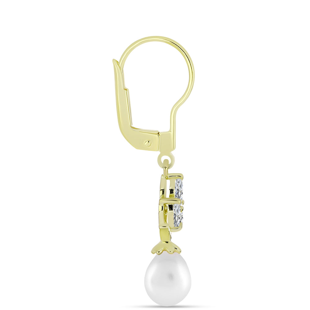 Cercei din Argint 925 Placat cu Aur ( 1.65 grame ) cu Perlă de Apă Dulce Albă și Topaz Alb 4.86 Carate