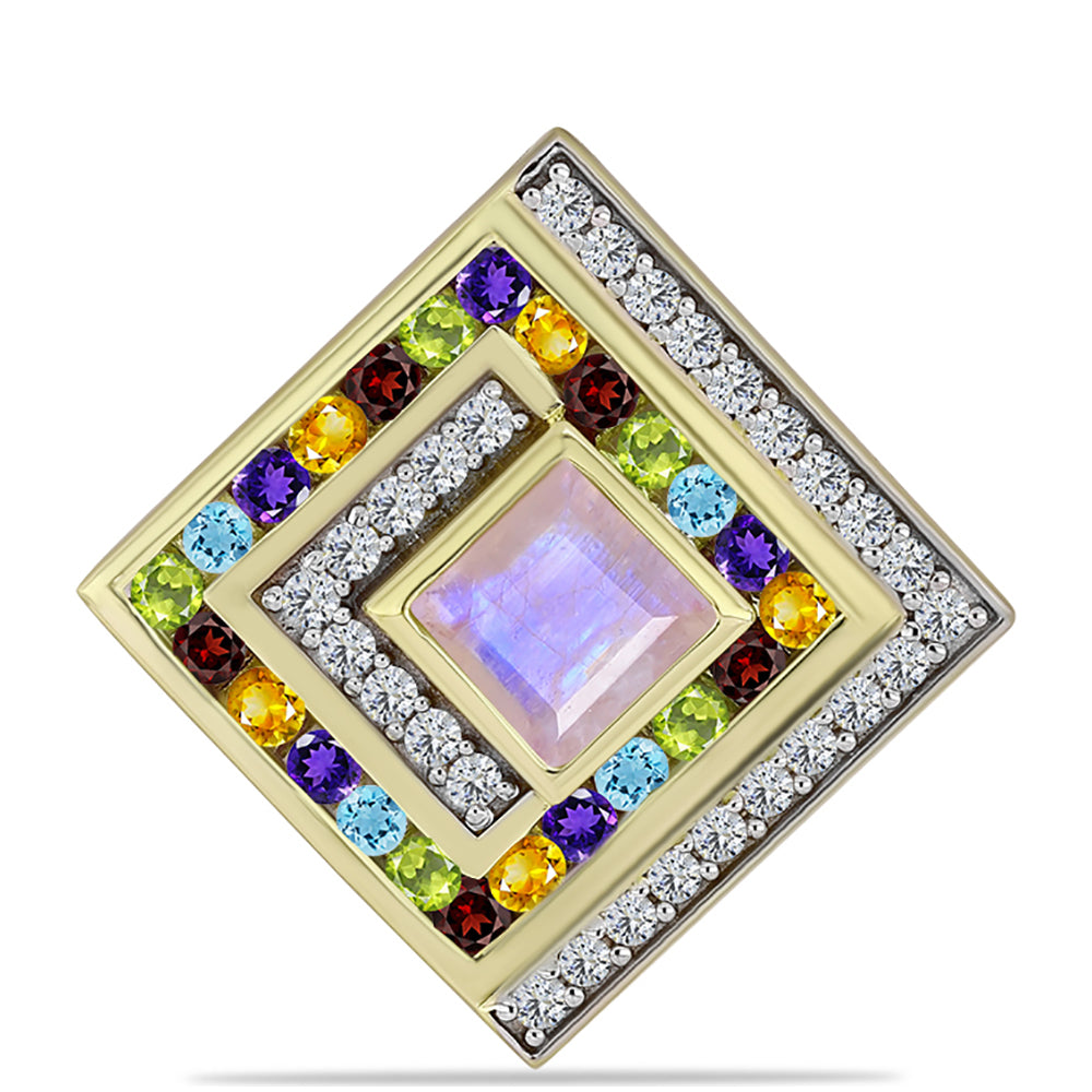 Pandantiv din Argint 925 Placat cu Aur ( 2.92 grame ) cu Piatra Lunii Curcubeu și Ametist Marocan 2.68 Carate 1 
