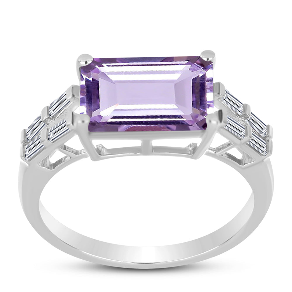 Inel din Argint 925 ( 3.35 grame ) cu Ametist Rose de France și Zircon Alb 4.47 Carate 3 