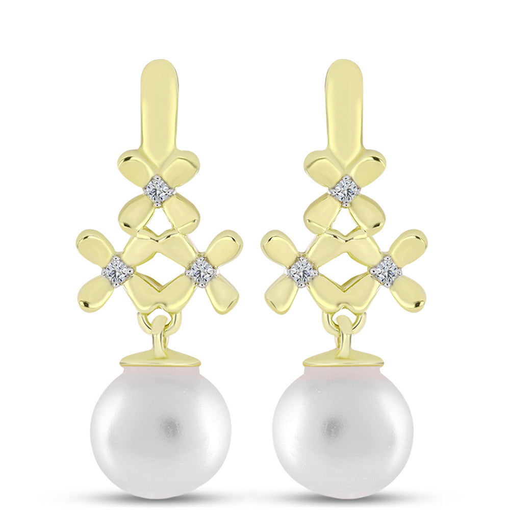 Cercei din Argint 925 Placat cu Aur ( 2.96 grame ) cu Perlă de Apă Dulce Albă și Topaz Alb 6.57 Carate 1 