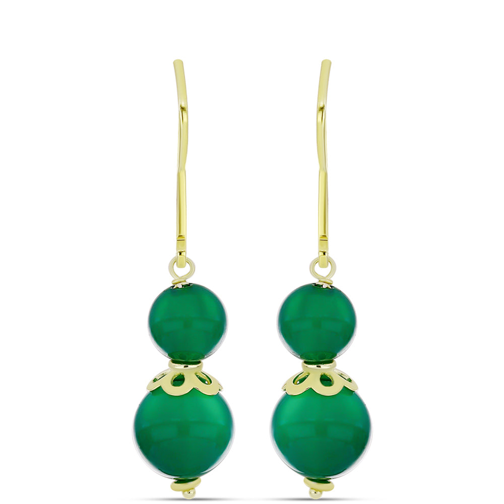Cercei din Argint 925 Placat cu Aur ( 1.25 grame ) cu Agat Verde 10.37 Carate
