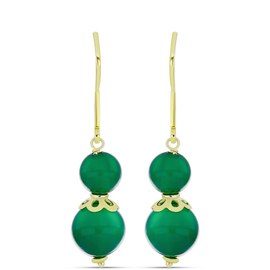 Cercei din Argint 925 Placat cu Aur ( 1.25 grame ) cu Agat Verde 10.37 Carate