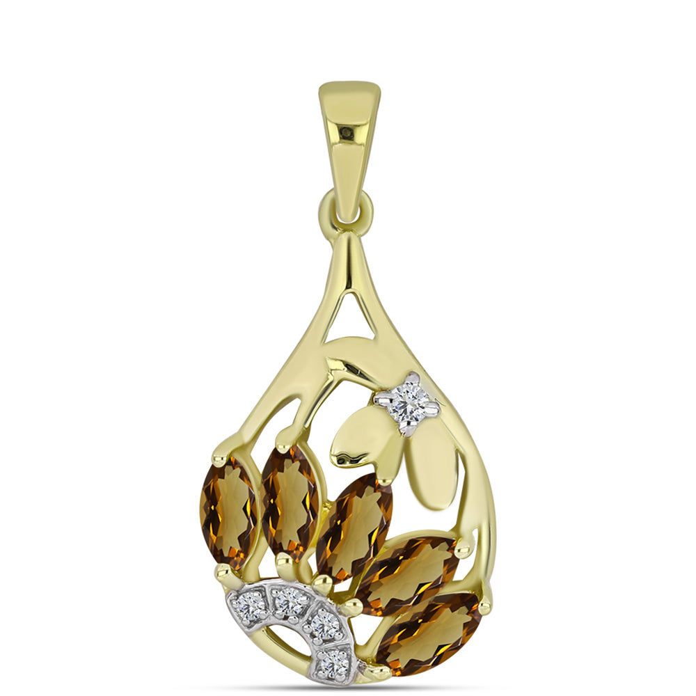 Pandantiv din Argint 925 Placat cu Aur ( 2.4 grame ) cu Cuarț Coniac și Topaz Alb 1.28 Carate 1 