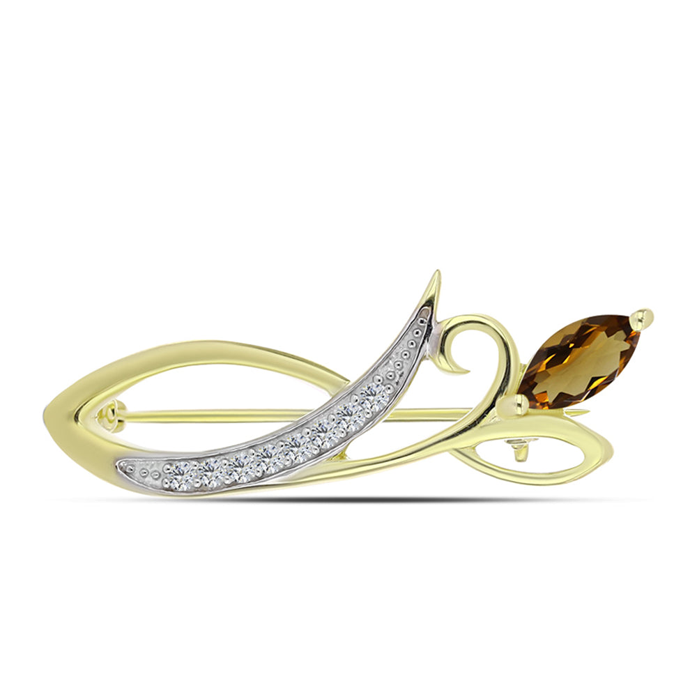 Broşă din Argint 925 Placat cu Aur ( 2.79 grame ) cu Cuarț Coniac și Topaz Alb 0.64 Carate