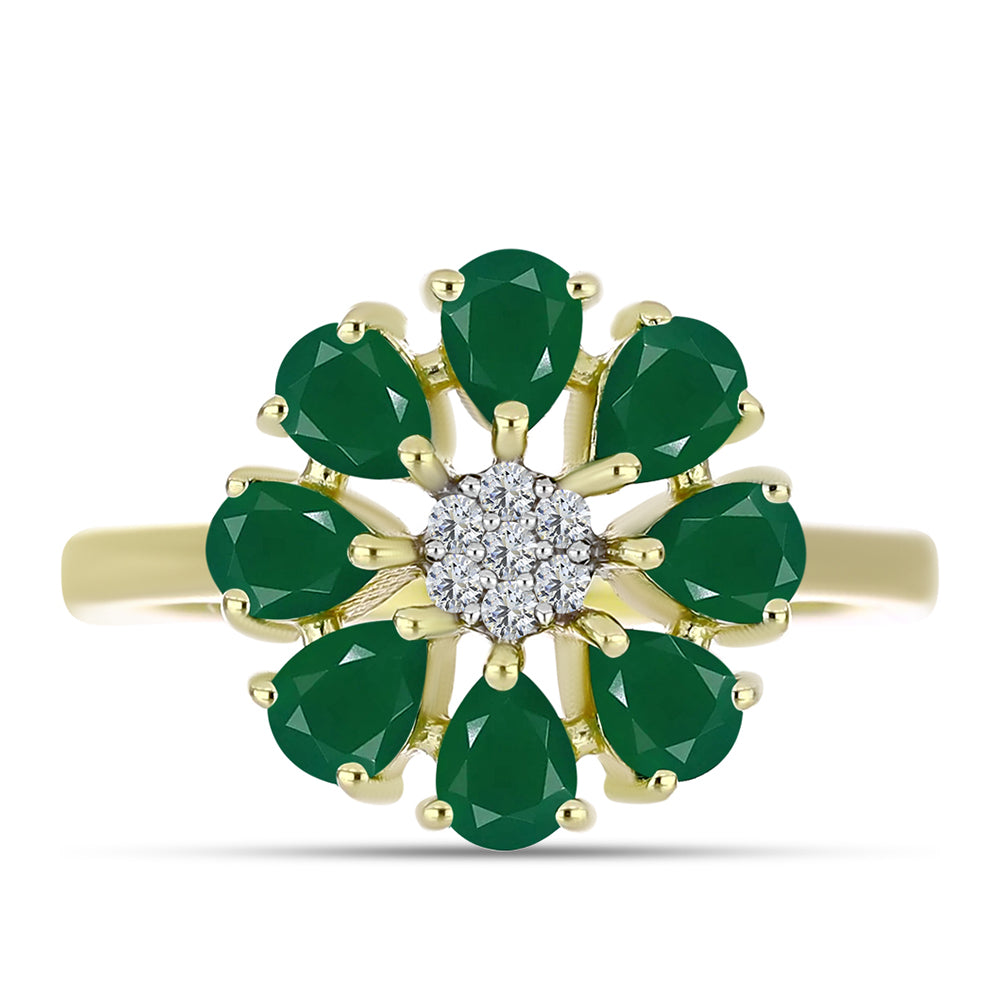Inel din Argint 925 Placat cu Aur ( 2.35 grame ) cu Agat Verde și Topaz Alb 1.15 Carate 1 