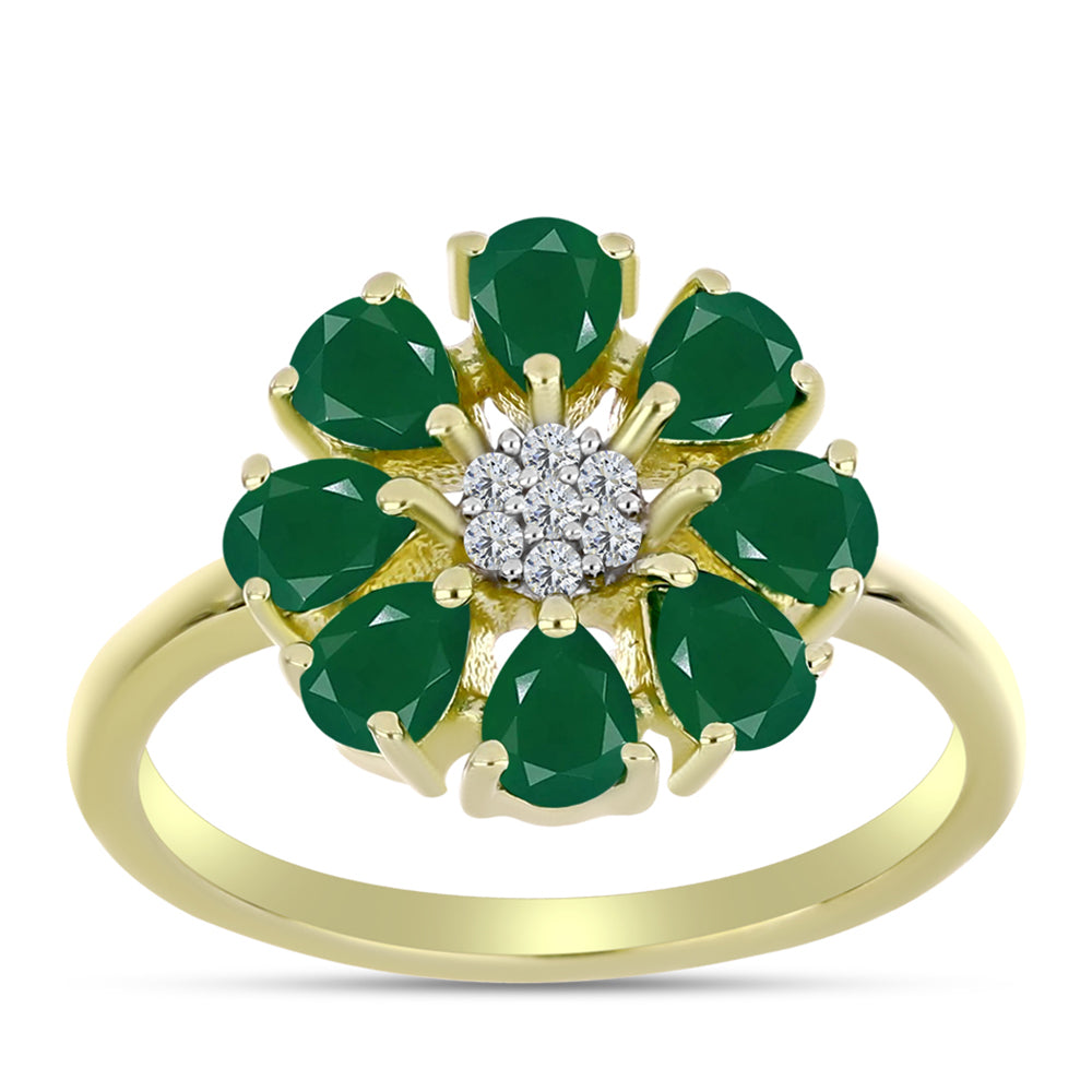 Inel din Argint 925 Placat cu Aur ( 2.35 grame ) cu Agat Verde și Topaz Alb 1.15 Carate 3 