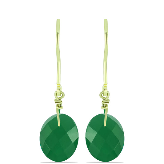 Cercei din Argint 925 Placat cu Aur ( 0.97 grame ) cu Agat Verde 4.44 Carate