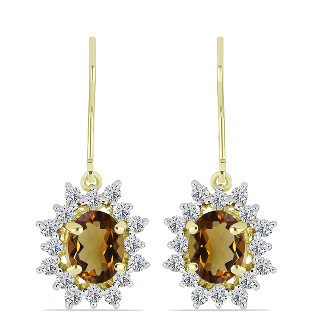 Cercei din Argint 925 Placat cu Aur ( 3.18 grame ) cu Cuarț Coniac și Topaz Alb 3.55 Carate
