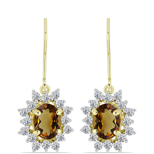 Cercei din Argint 925 Placat cu Aur ( 3.18 grame ) cu Cuarț Coniac și Topaz Alb 3.55 Carate
