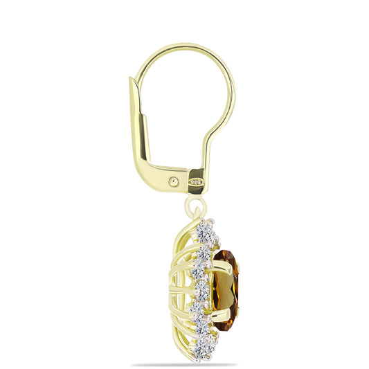 Cercei din Argint 925 Placat cu Aur ( 3.18 grame ) cu Cuarț Coniac și Topaz Alb 3.55 Carate