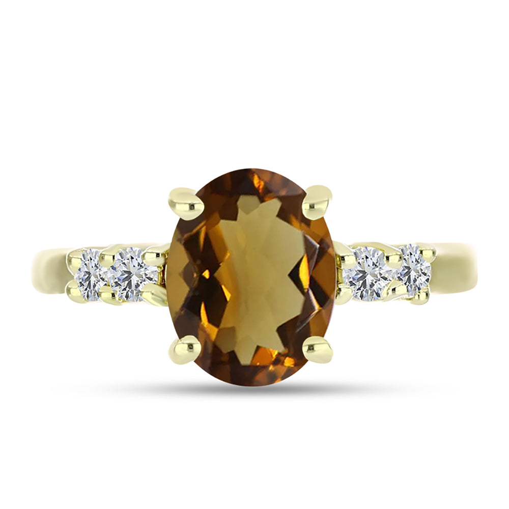 Inel din Argint 925 Placat cu Aur ( 1.91 grame ) cu Cuarț Coniac și Topaz Alb 1.94 Carate