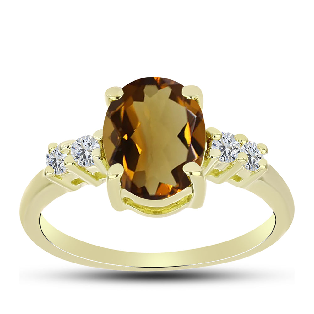 Inel din Argint 925 Placat cu Aur ( 1.91 grame ) cu Cuarț Coniac și Topaz Alb 1.94 Carate 3 