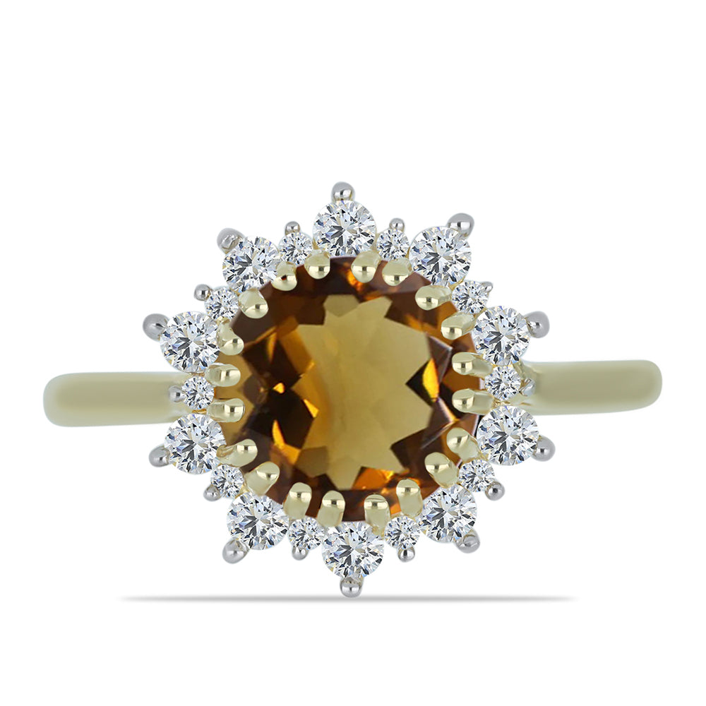 Inel din Argint 925 Placat cu Aur ( 2.31 grame ) cu Cuarț Coniac și Topaz Alb 2.21 Carate