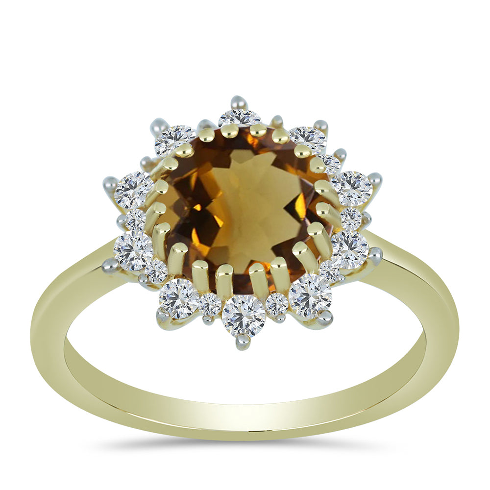 Inel din Argint 925 Placat cu Aur ( 2.31 grame ) cu Cuarț Coniac și Topaz Alb 2.21 Carate