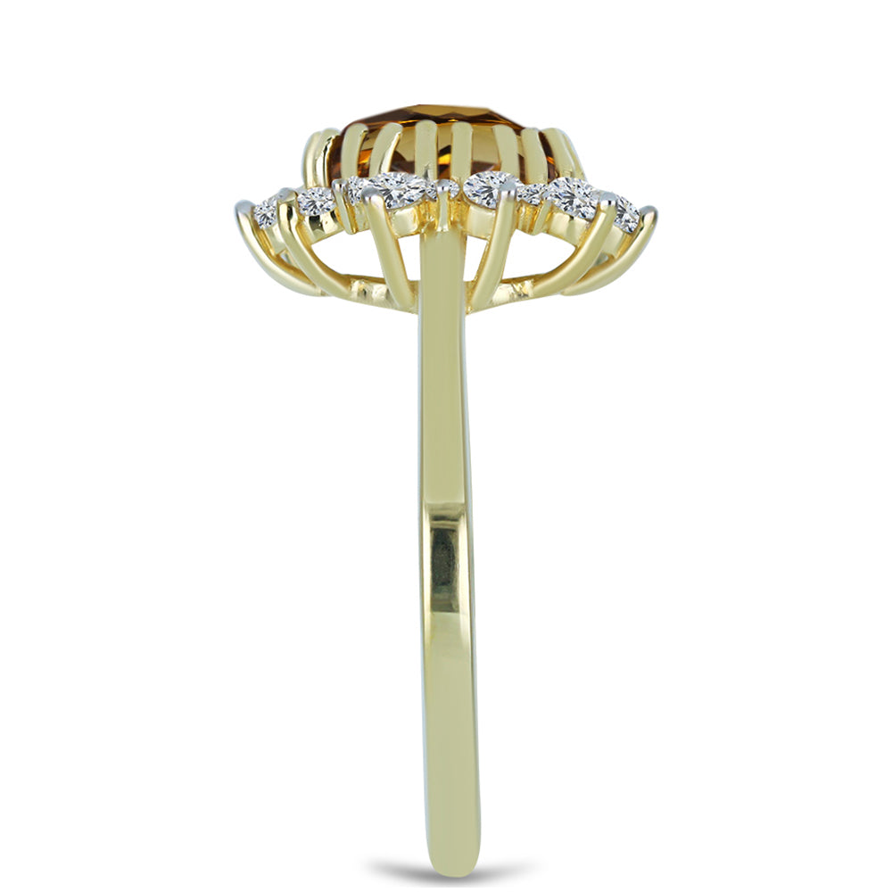 Inel din Argint 925 Placat cu Aur ( 2.31 grame ) cu Cuarț Coniac și Topaz Alb 2.21 Carate 4 