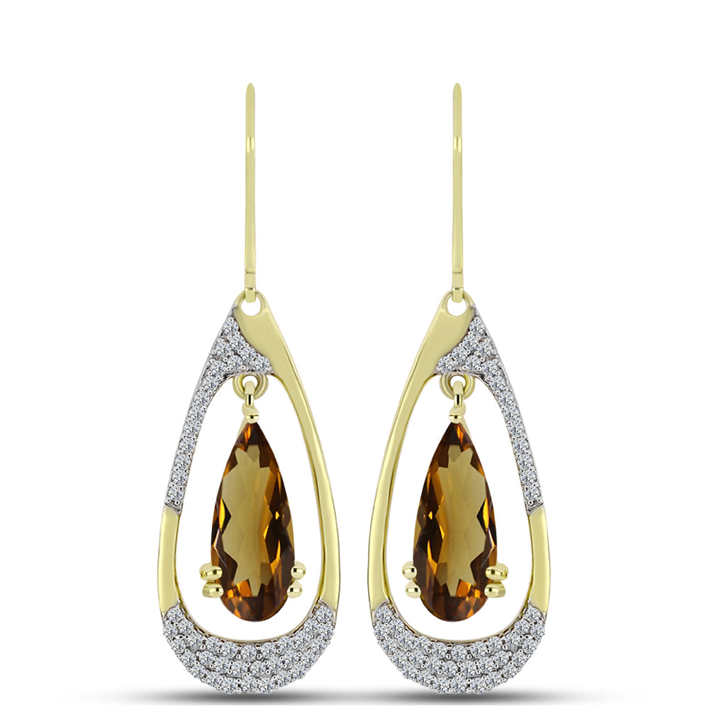 Cercei din Argint 925 Placat cu Aur ( 4.65 grame ) cu Cuarț Coniac și Topaz Alb 5.1 Carate 1 