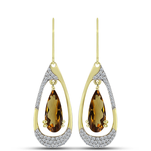 Cercei din Argint 925 Placat cu Aur ( 4.65 grame ) cu Cuarț Coniac și Topaz Alb 5.1 Carate
