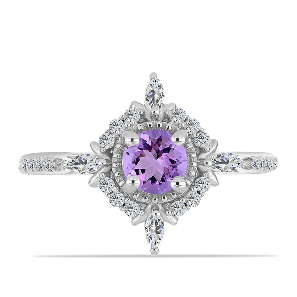 Inel din Argint 925 ( 2.31 grame ) cu Ametist Rose de France și Zircon Alb 0.84 Carate 1 