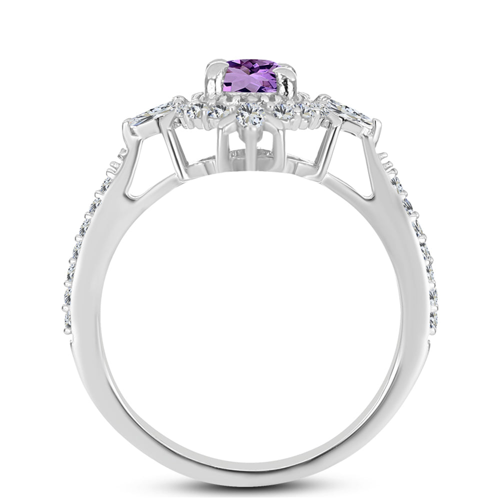 Inel din Argint 925 ( 2.31 grame ) cu Ametist Rose de France și Zircon Alb 0.84 Carate