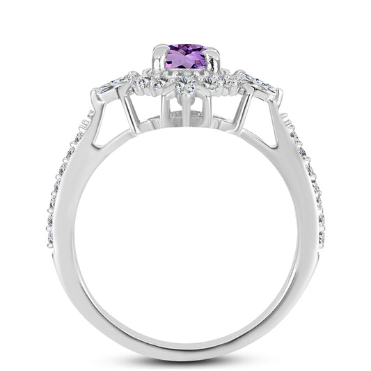 Inel din Argint 925 ( 2.31 grame ) cu Ametist Rose de France și Zircon Alb 0.84 Carate
