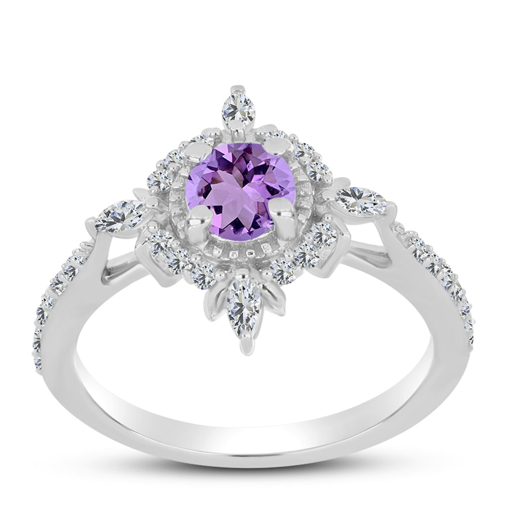 Inel din Argint 925 ( 2.31 grame ) cu Ametist Rose de France și Zircon Alb 0.84 Carate