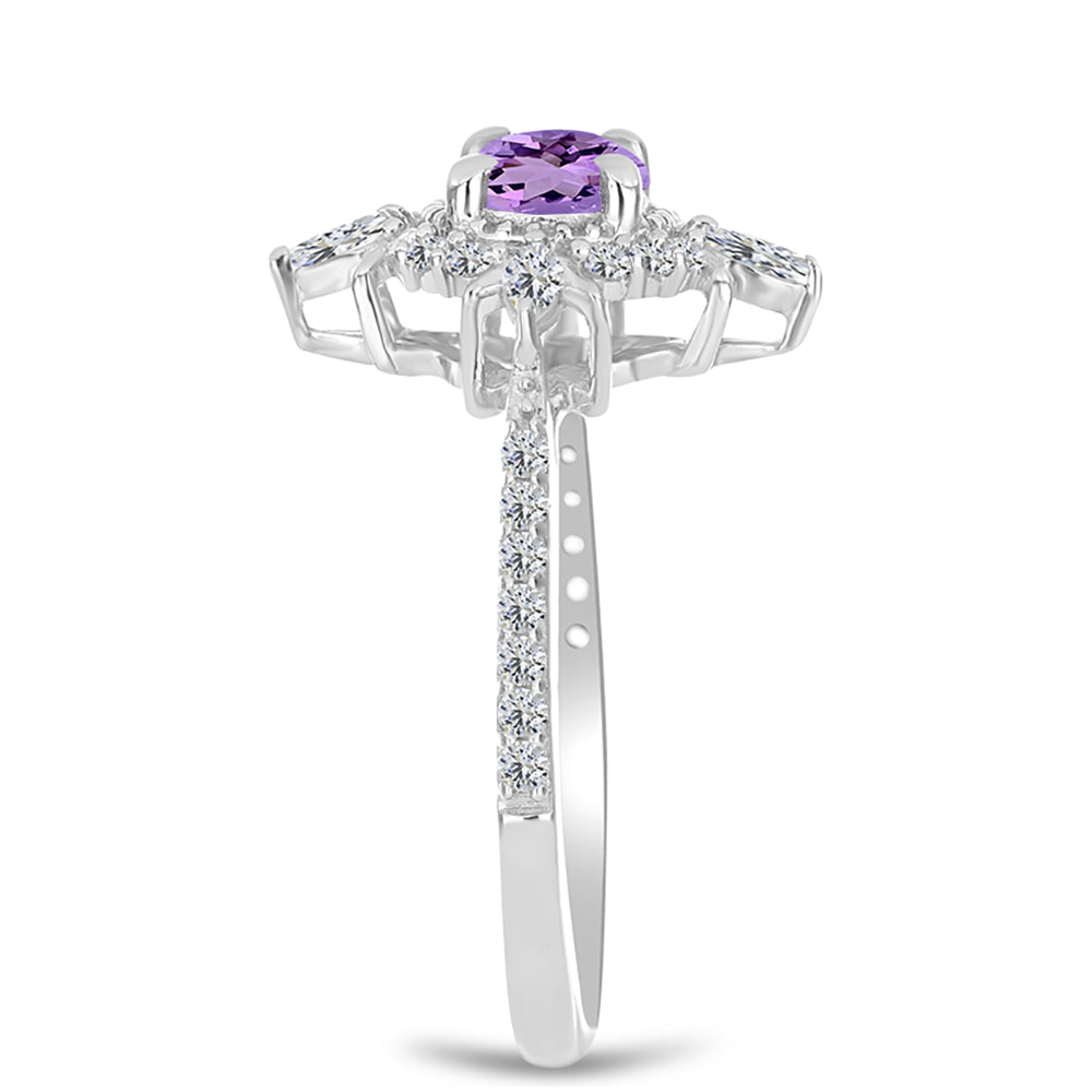 Inel din Argint 925 ( 2.31 grame ) cu Ametist Rose de France și Zircon Alb 0.84 Carate