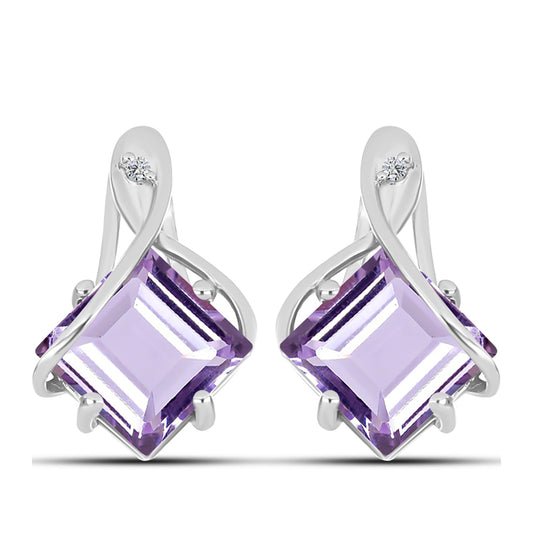 Cercei din Argint 925 ( 4.04 grame ) cu Ametist Rose de France și Topaz Alb 4.59 Carate