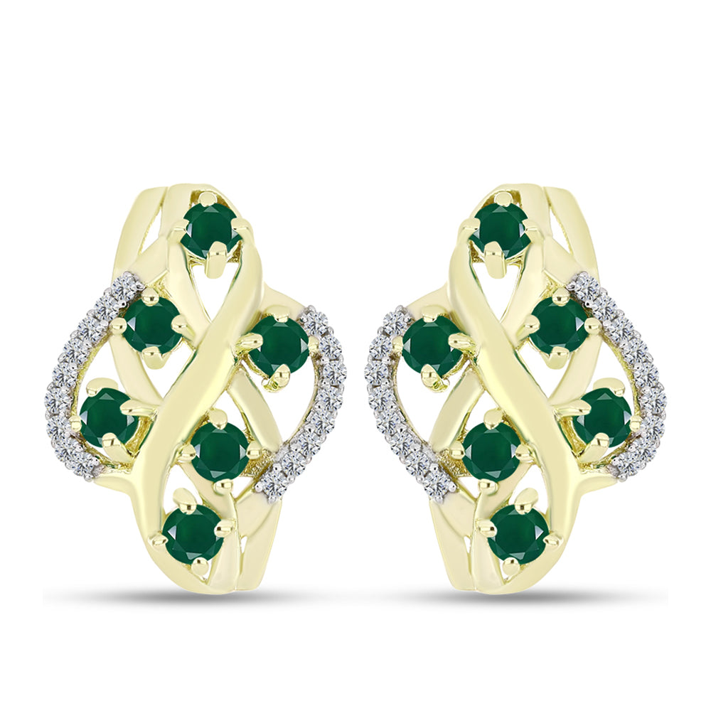 Cercei din Argint 925 Placat cu Aur ( 5.3 grame ) cu Agat Verde și Topaz Alb 1.75 Carate 1 
