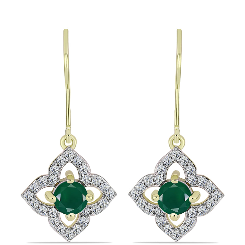 Cercei din Argint 925 Placat cu Aur ( 3.03 grame ) cu Agat Verde și Topaz Alb 1.45 Carate 1 