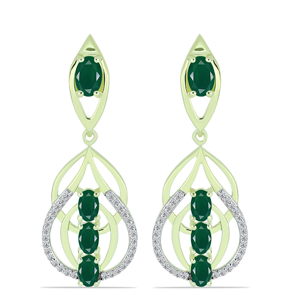 Cercei din Argint 925 Placat cu Aur ( 5.19 grame ) cu Agat Verde și Topaz Alb 2.4 Carate 1 