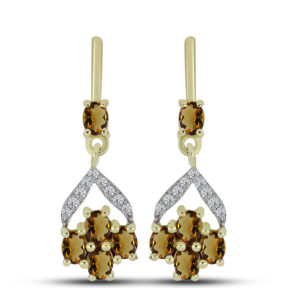 Cercei din Argint 925 Placat cu Aur ( 3.45 grame ) cu Cuarț Coniac și Topaz Alb 1.8 Carate 1 