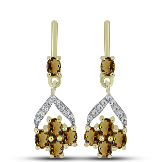 Cercei din Argint 925 Placat cu Aur ( 3.45 grame ) cu Cuarț Coniac și Topaz Alb 1.8 Carate