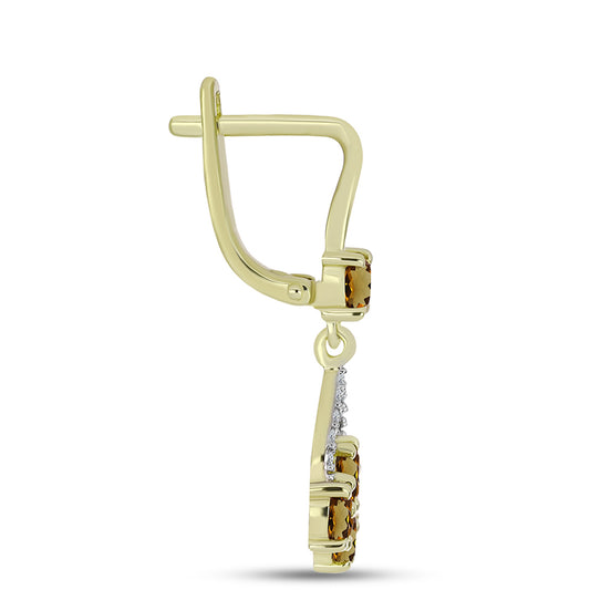 Cercei din Argint 925 Placat cu Aur ( 3.45 grame ) cu Cuarț Coniac și Topaz Alb 1.8 Carate
