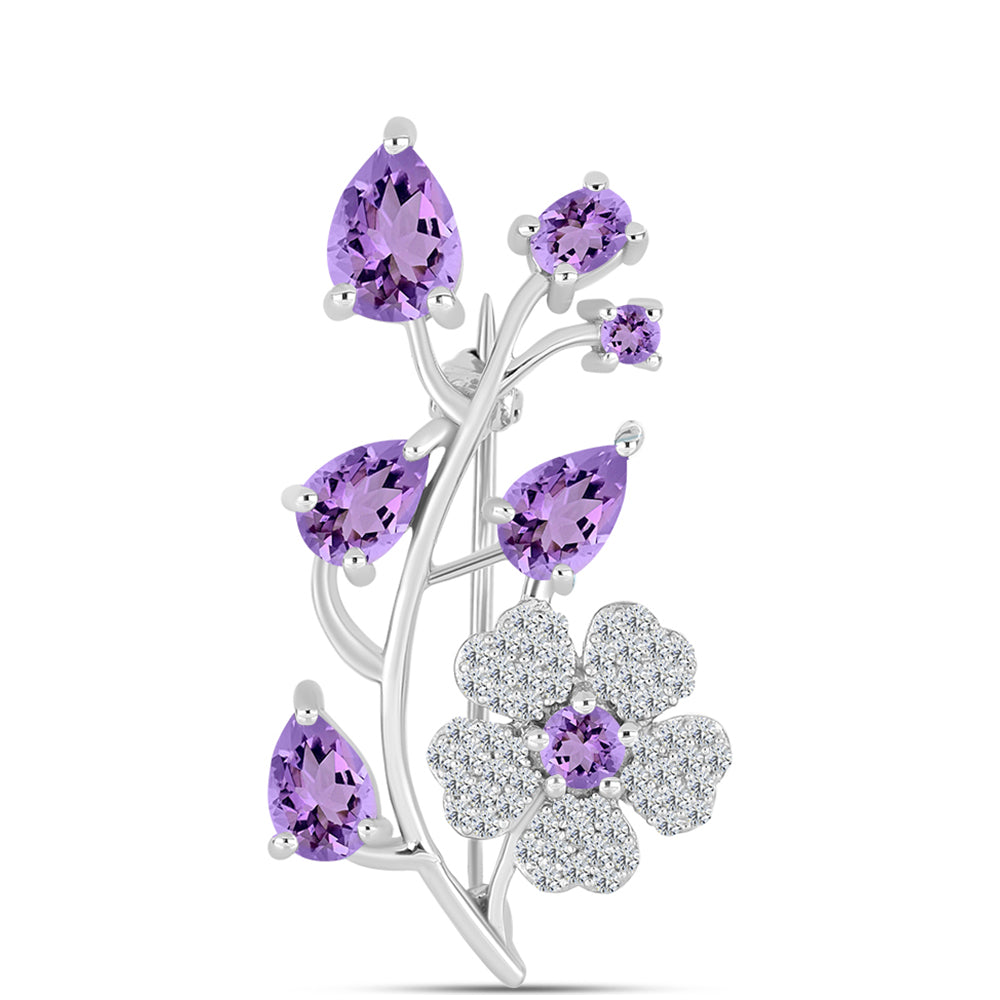 Broşă din Argint 925 ( 3.55 grame ) cu Ametist Rose de France și Topaz Alb 2.38 Carate