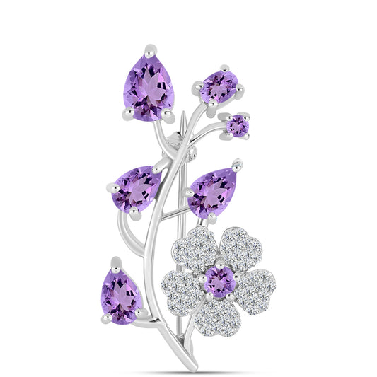 Broşă din Argint 925 ( 3.55 grame ) cu Ametist Rose de France și Topaz Alb 2.38 Carate