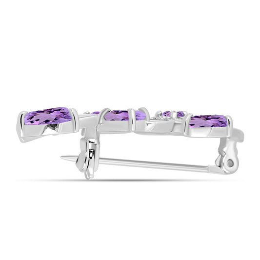 Broşă din Argint 925 ( 3.55 grame ) cu Ametist Rose de France și Topaz Alb 2.38 Carate