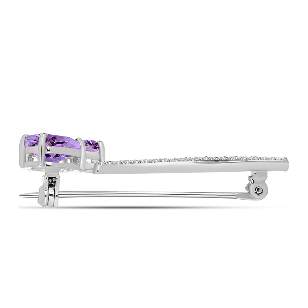 Broşă din Argint 925 ( 2.44 grame ) cu Ametist Rose de France și Topaz Alb 2.1 Carate 2 