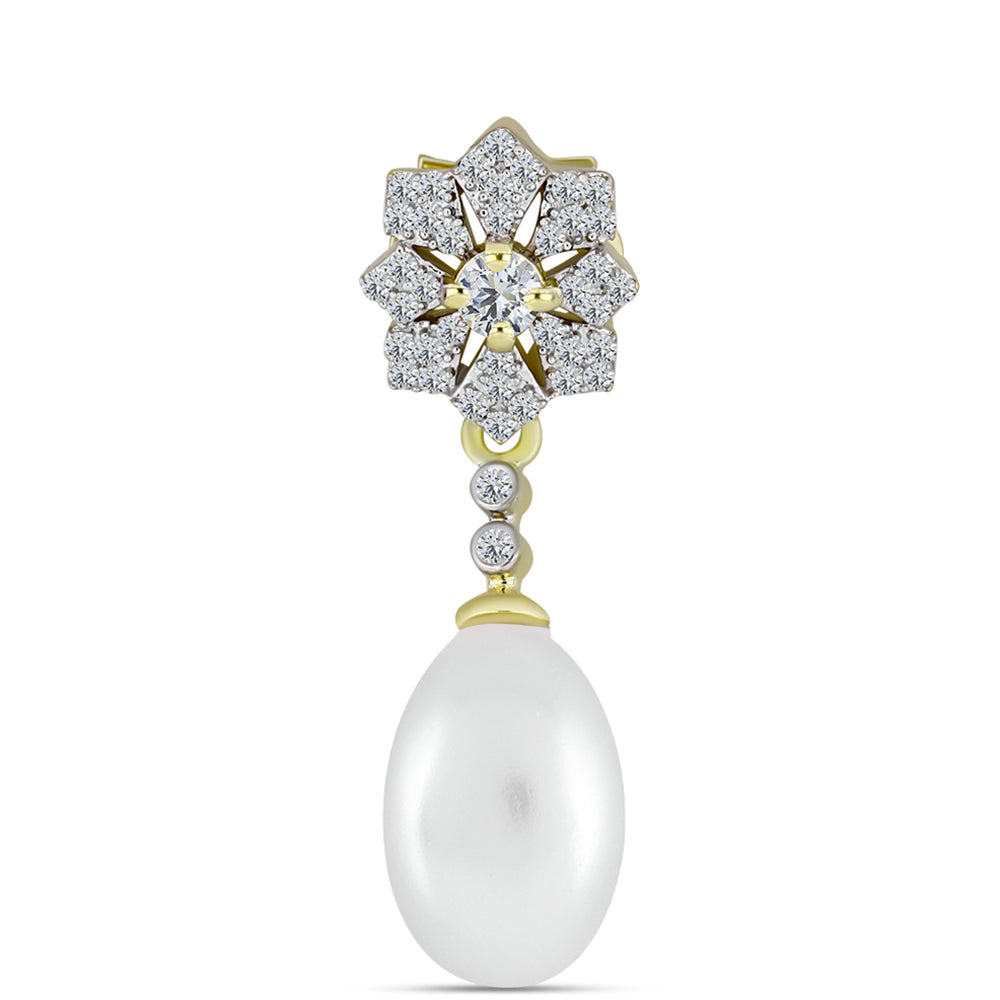 Pandantiv din Argint 925 Placat cu Aur ( 1.46 grame ) cu Perlă de Apă Dulce Albă și Topaz Alb 6.59 Carate