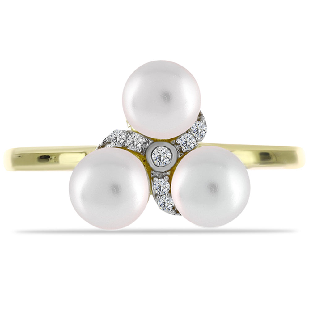 Inel din Argint 925 Placat cu Aur ( 2.51 grame ) cu Perlă de Apă Dulce Albă și Topaz Alb 3.38 Carate 1 