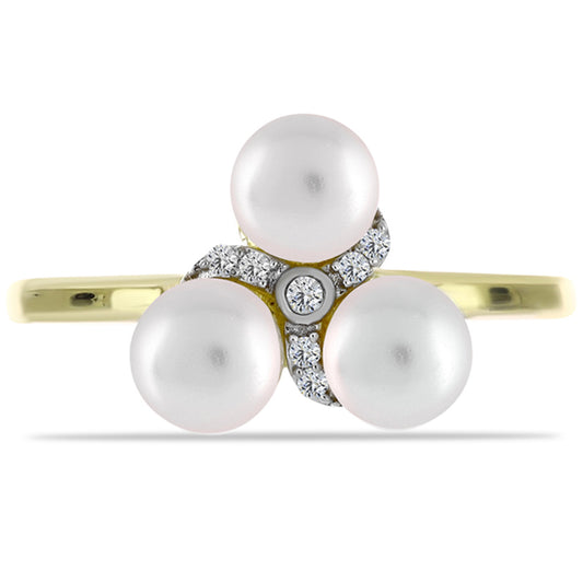 Inel din Argint 925 Placat cu Aur ( 2.51 grame ) cu Perlă de Apă Dulce Albă și Topaz Alb 3.38 Carate