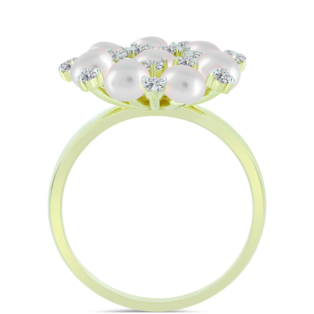 Inel din Argint 925 Placat cu Aur ( 3.66 grame ) cu Perlă de Apă Dulce Albă și Topaz Alb 5.46 Carate
