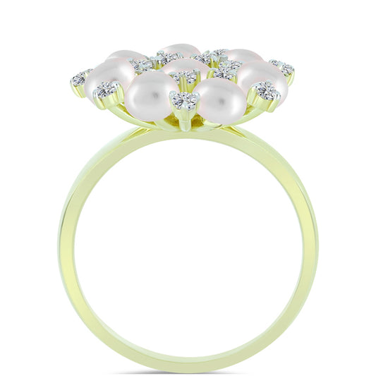 Inel din Argint 925 Placat cu Aur ( 3.66 grame ) cu Perlă de Apă Dulce Albă și Topaz Alb 5.46 Carate