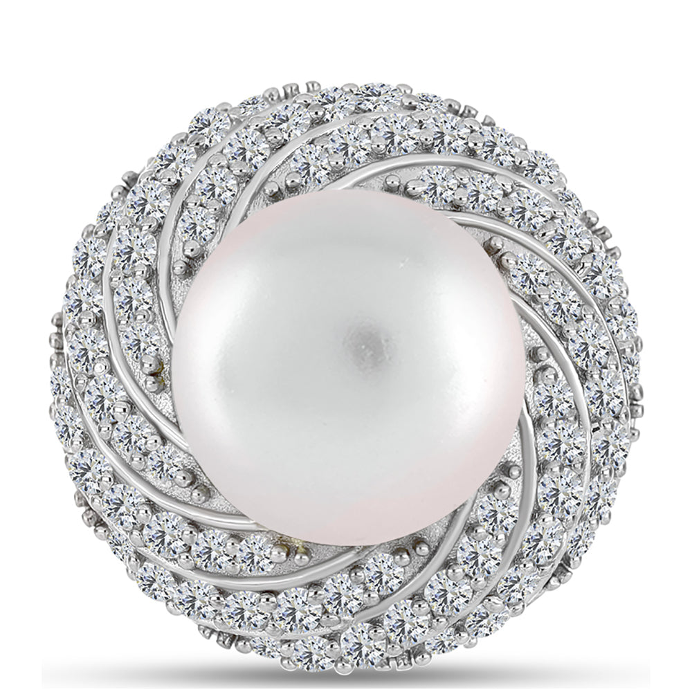 Inel din Argint 925 Placat cu Aur ( 5.71 grame ) cu Perlă de Apă Dulce Albă și Topaz Alb 11.61 Carate