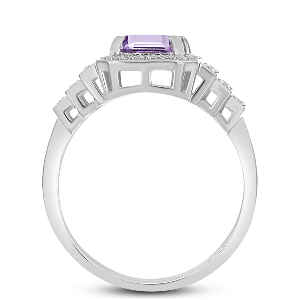 Inel din Argint 925 ( 3.29 grame ) cu Ametist Rose de France și Topaz Alb 1.65 Carate