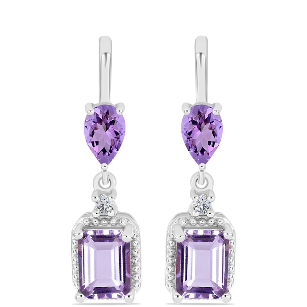 Cercei din Argint 925 ( 3.47 grame ) cu Ametist Rose de France și Topaz Alb 2.69 Carate 1 