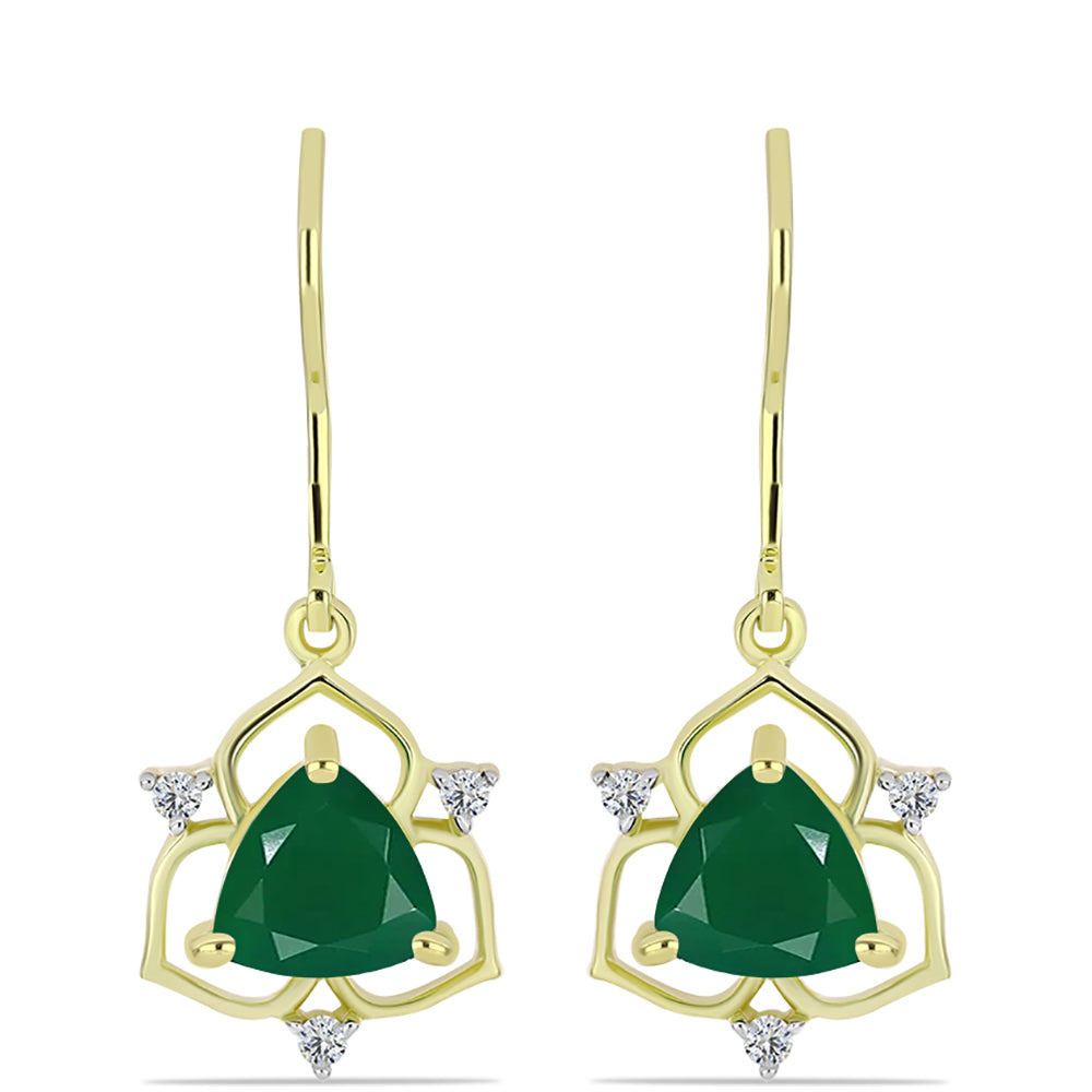 Cercei din Argint 925 Placat cu Aur ( 2.5 grame ) cu Agat Verde și Topaz Alb 2.22 Carate