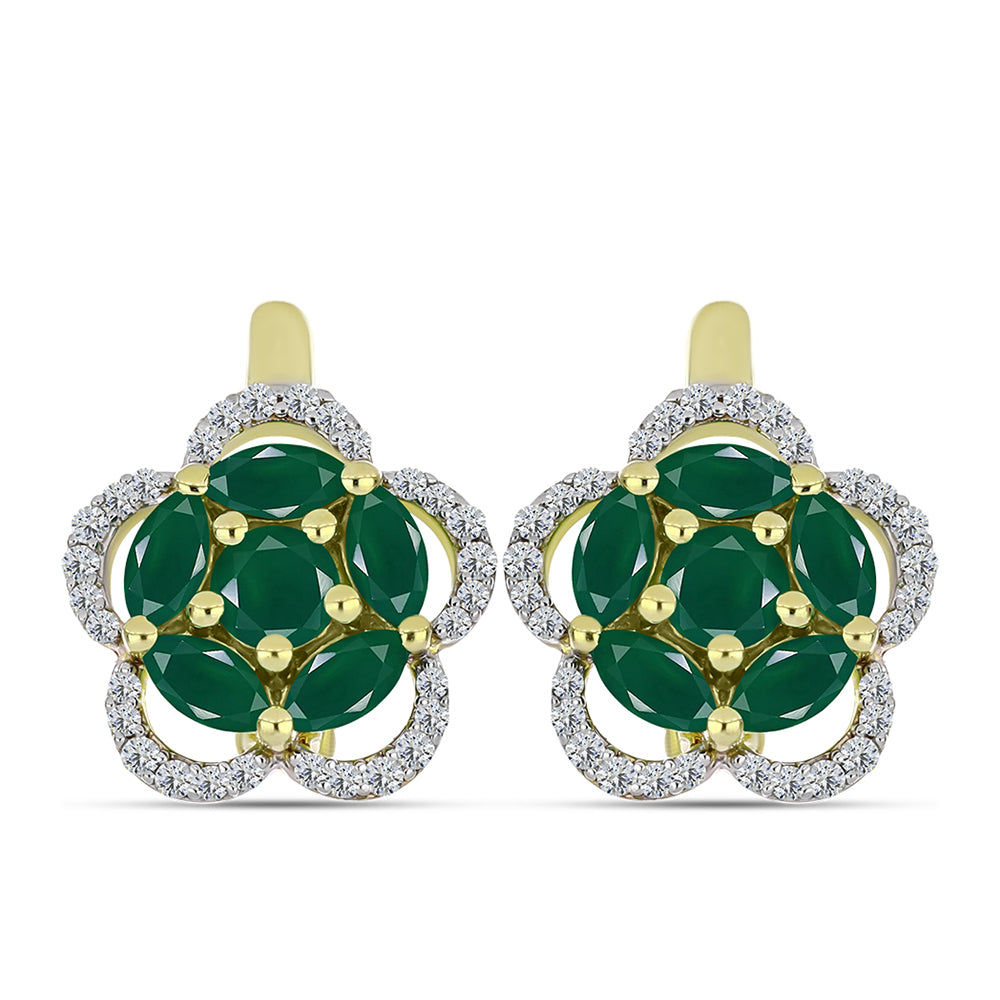 Cercei din Argint 925 Placat cu Aur ( 3.92 grame ) cu Agat Verde și Topaz Alb 2.16 Carate 1 