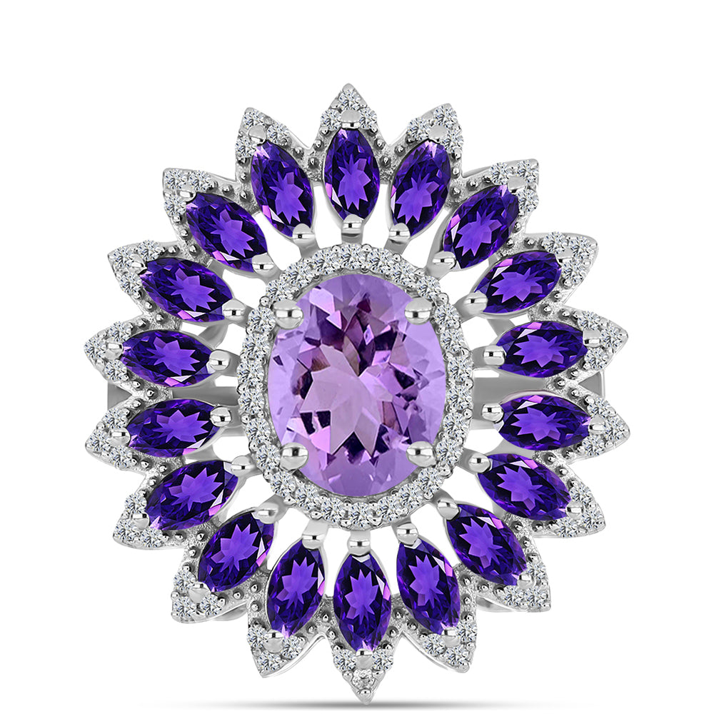 Inel din Argint 925 ( 5.62 grame ) cu Ametist Rose de France și Ametist Artigas 5.15 Carate