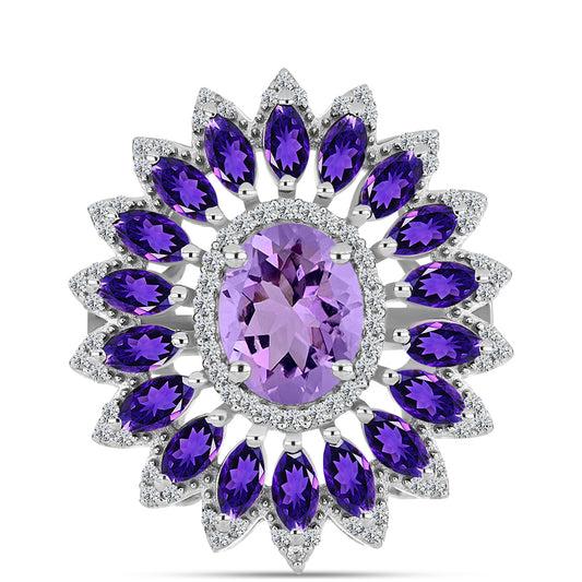 Inel din Argint 925 ( 5.62 grame ) cu Ametist Rose de France și Ametist Artigas 5.15 Carate