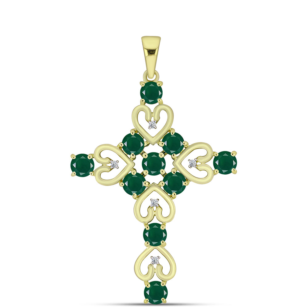 Cruce Pandantiv din Argint 925 Placat cu Aur ( 3.32 grame ) cu Agat Verde și Topaz Alb 2.27 Carate 1 